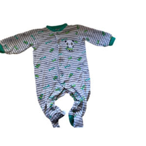 3/$20 12-18 month button up sleeper white grey stripes green music panda